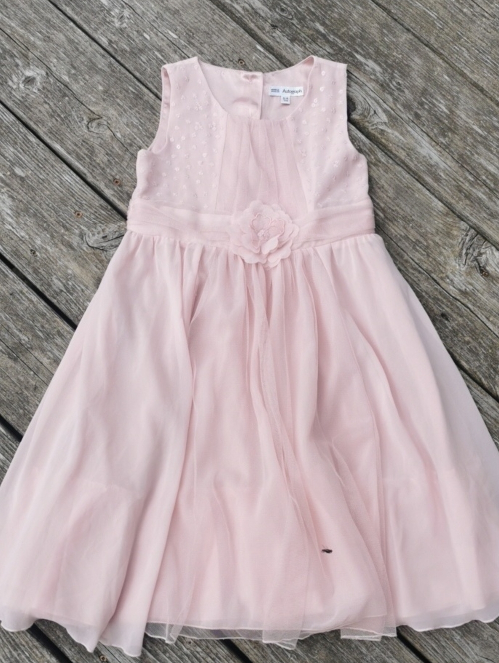 M&S Autograph Pastel Pink Tulle Girls Party Dress Sequin Flower. Size 5-6